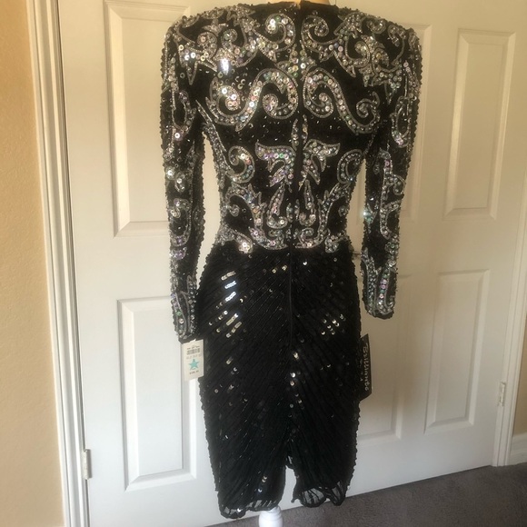 DRESS BRILLIANT BY JA VINTAGE SEQUIN BLACK SILVER - Picture 4 of 14